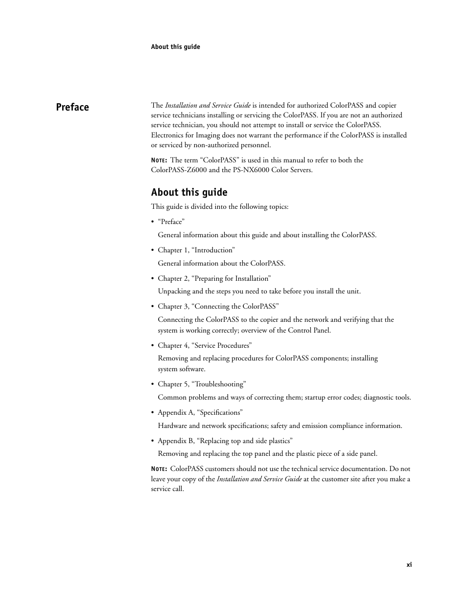 Preface, About this guide | Canon COLORPASS-Z6000 PS-NX6000 User Manual | Page 11 / 144