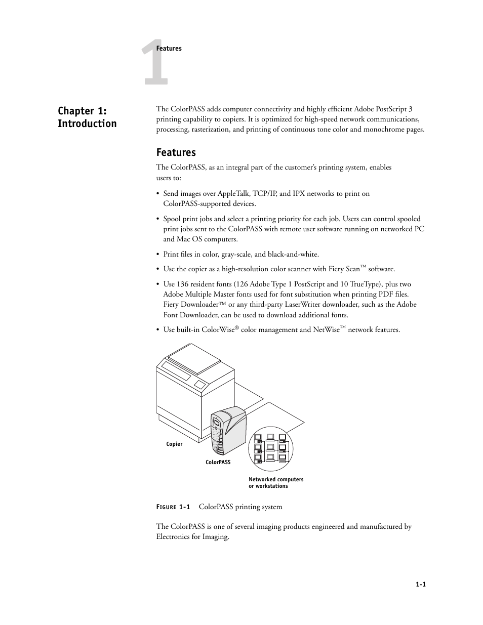 Chapter 1: introduction, Features, Chapter 1, “introduction | Canon COLORPASS-Z6000 PS-NX6000 User Manual | Page 15 / 144