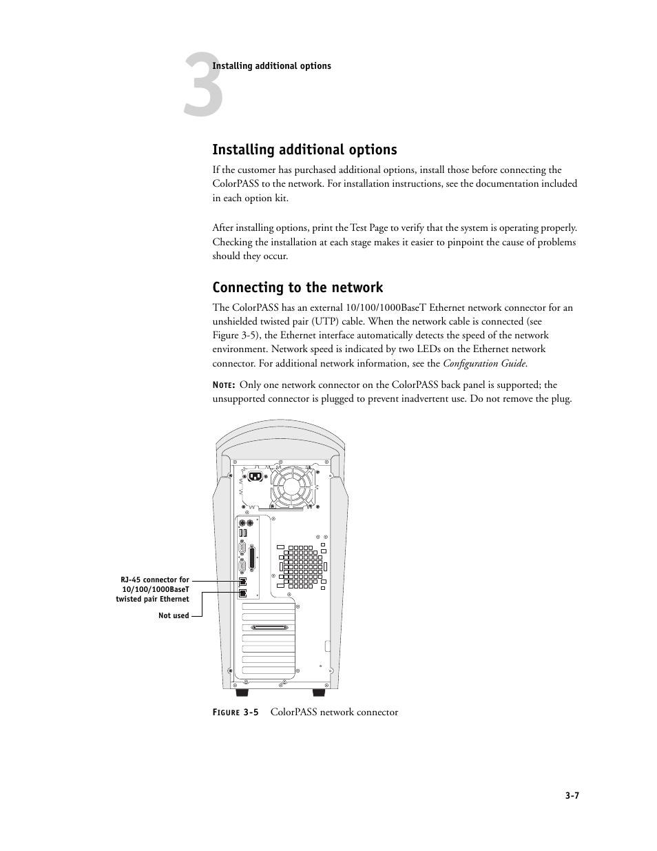 Installing additional options, Connecting to the network | Canon COLORPASS-Z6000 PS-NX6000 User Manual | Page 35 / 144