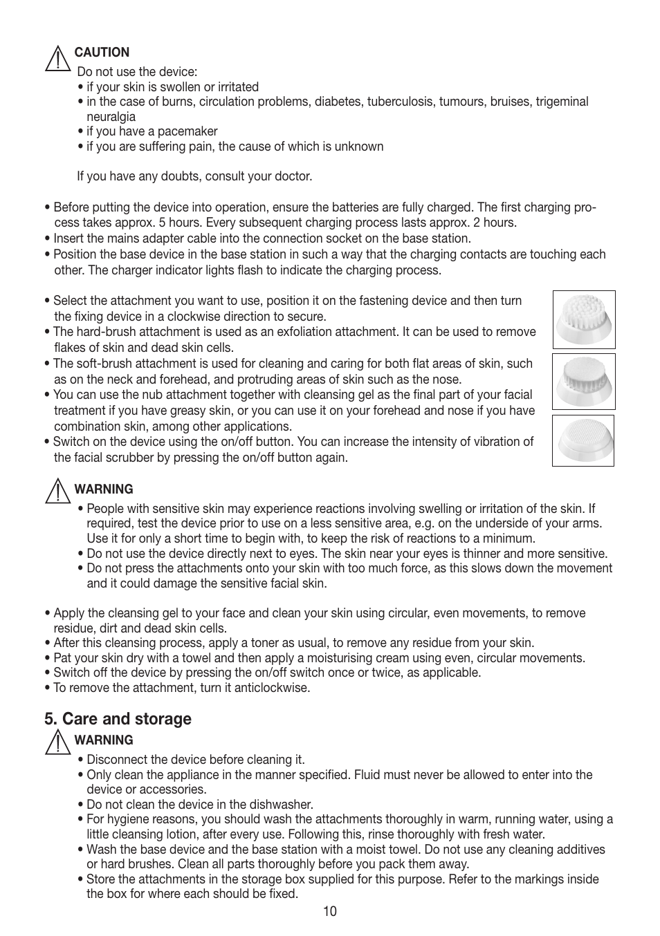 Care and storage | Beurer FCE 60 User Manual | Page 10 / 54