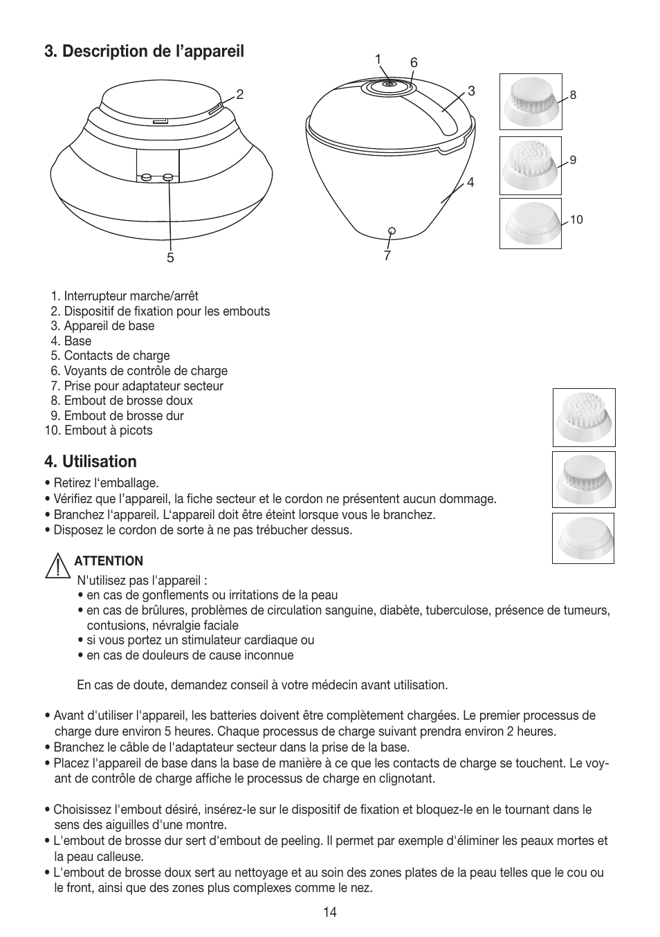 Description de l’appareil, Utilisation | Beurer FCE 60 User Manual | Page 14 / 54