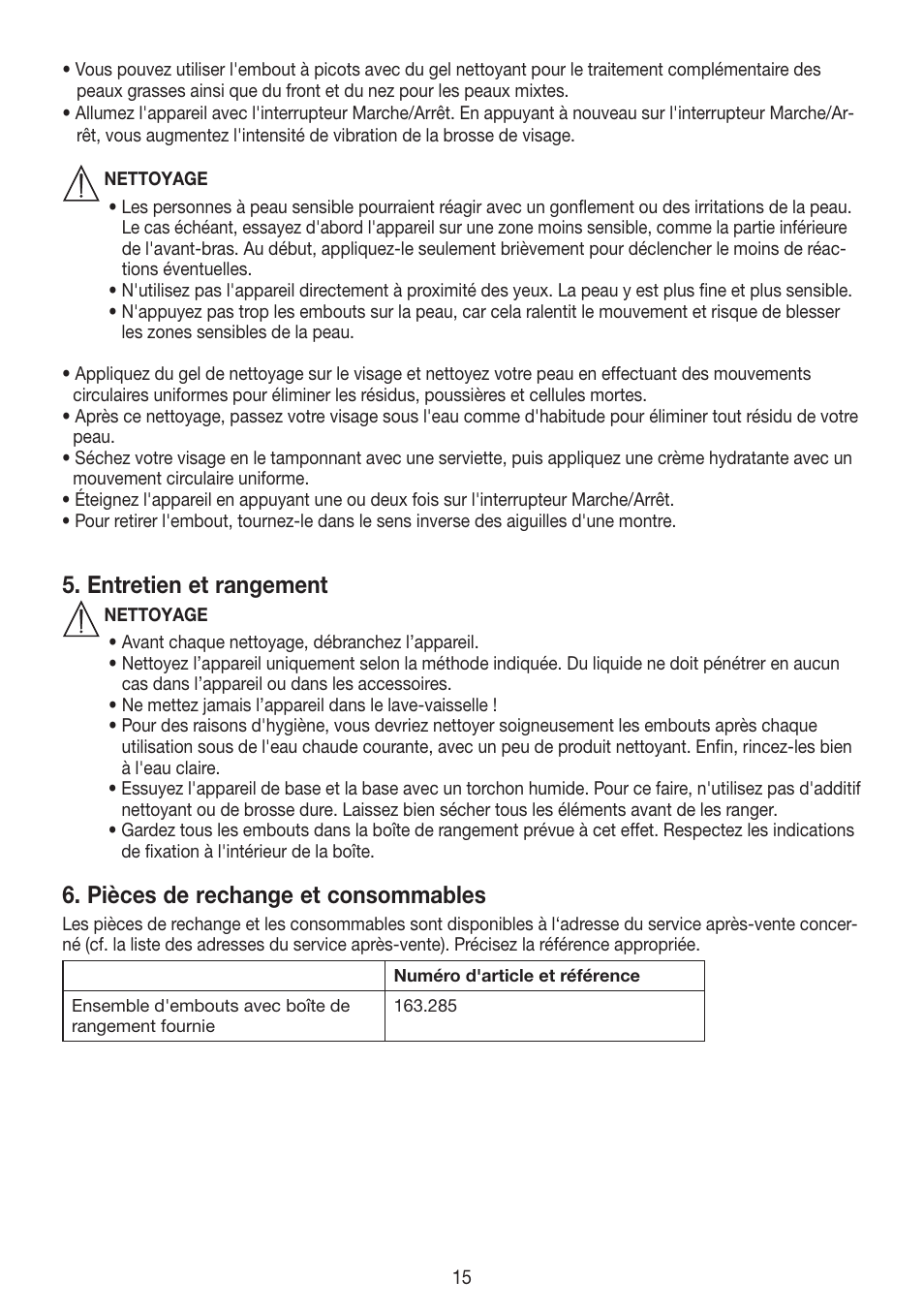 Entretien et rangement, Pièces de rechange et consommables | Beurer FCE 60 User Manual | Page 15 / 54