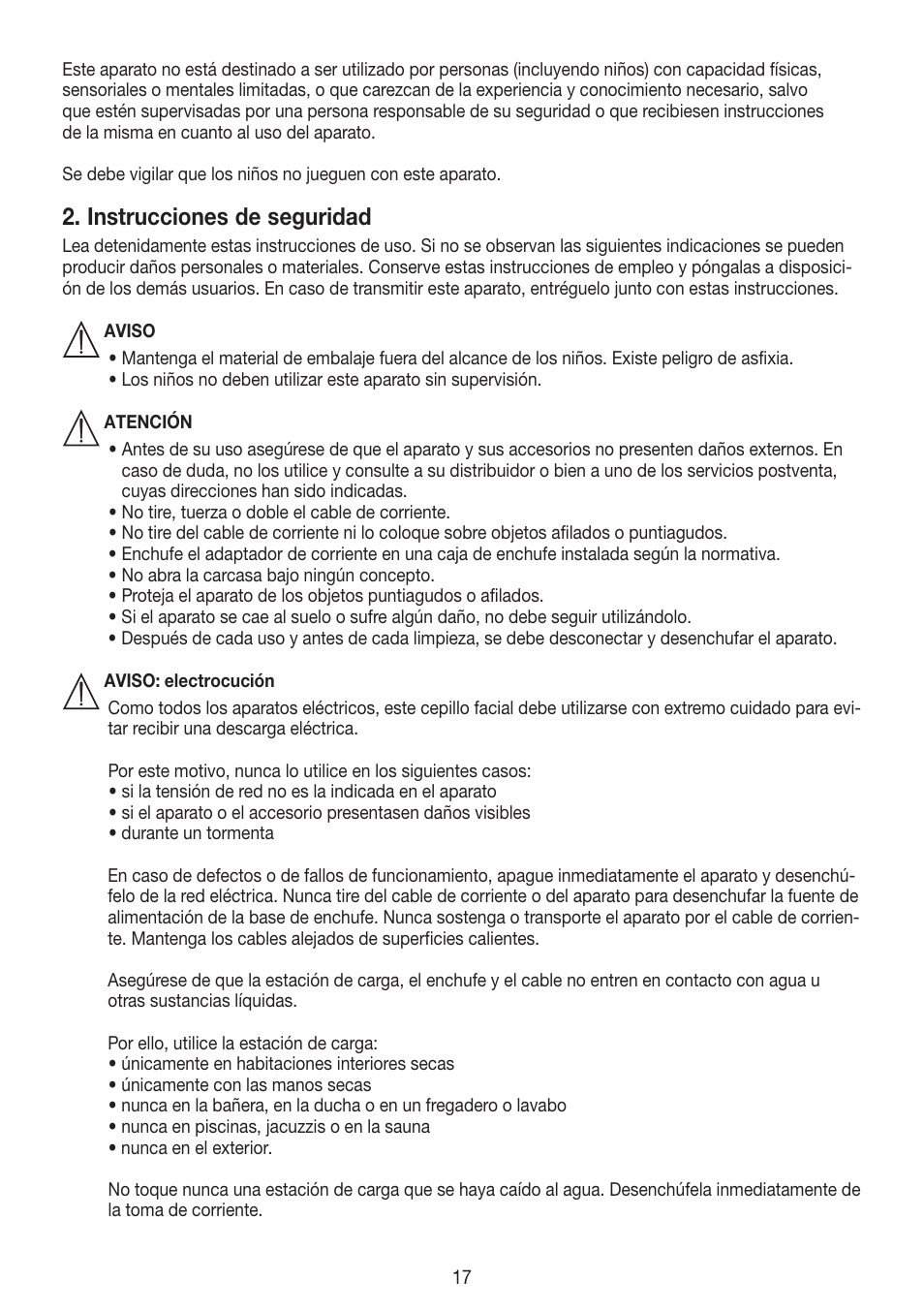 Instrucciones de seguridad | Beurer FCE 60 User Manual | Page 17 / 54