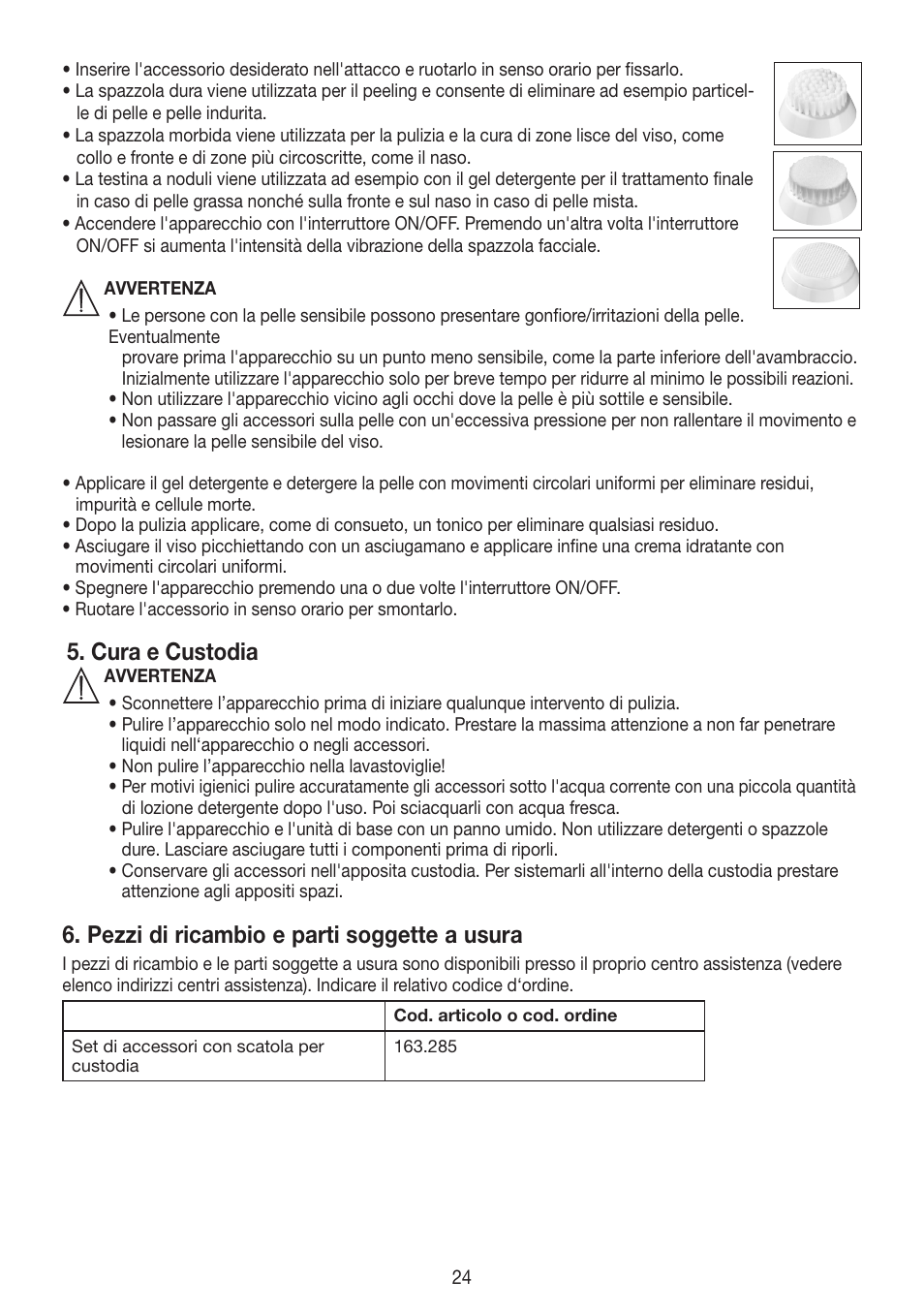 Cura e custodia, Pezzi di ricambio e parti soggette a usura | Beurer FCE 60 User Manual | Page 24 / 54