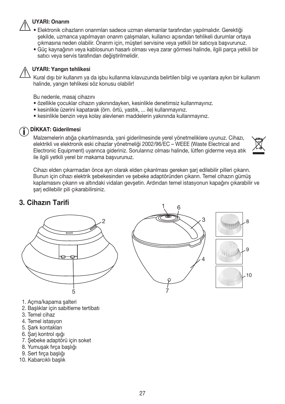 Cihazın tarifi | Beurer FCE 60 User Manual | Page 27 / 54