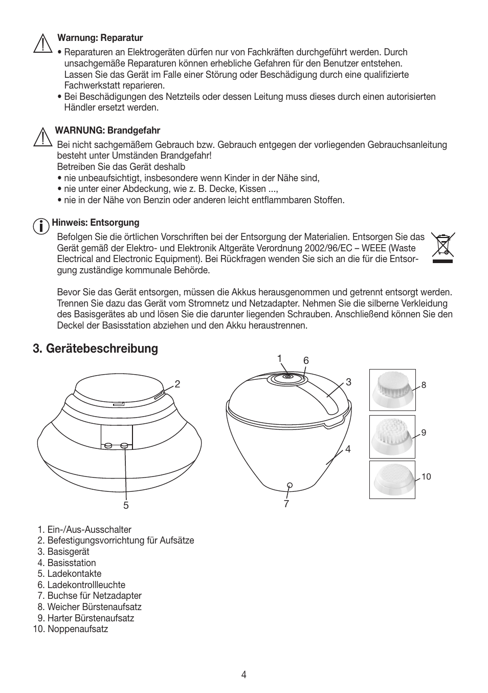 Gerätebeschreibung | Beurer FCE 60 User Manual | Page 4 / 54
