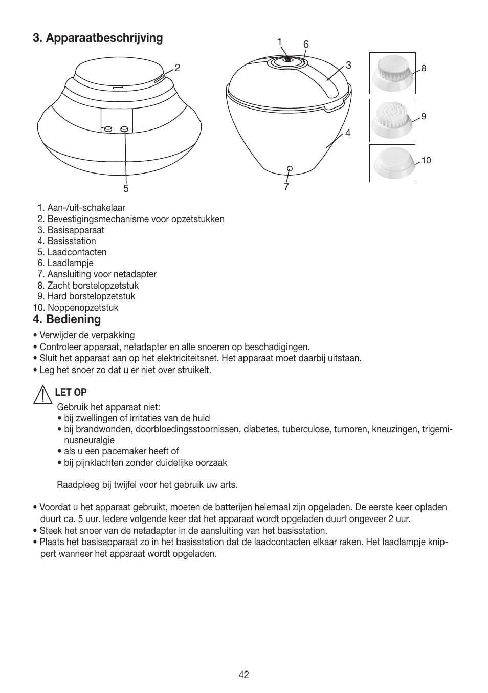 Apparaatbeschrijving, Bediening | Beurer FCE 60 User Manual | Page 42 / 54