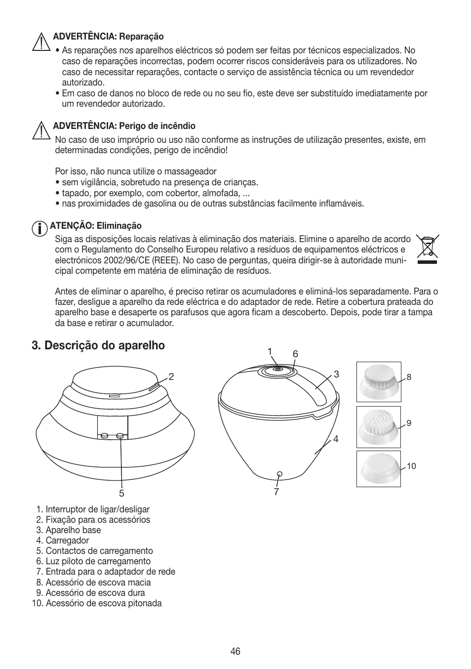 Descrição do aparelho | Beurer FCE 60 User Manual | Page 46 / 54