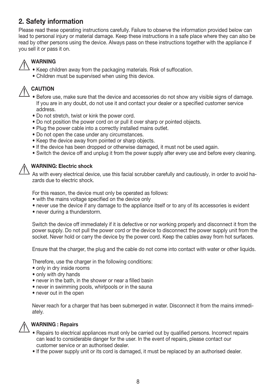 Safety information | Beurer FCE 60 User Manual | Page 8 / 54