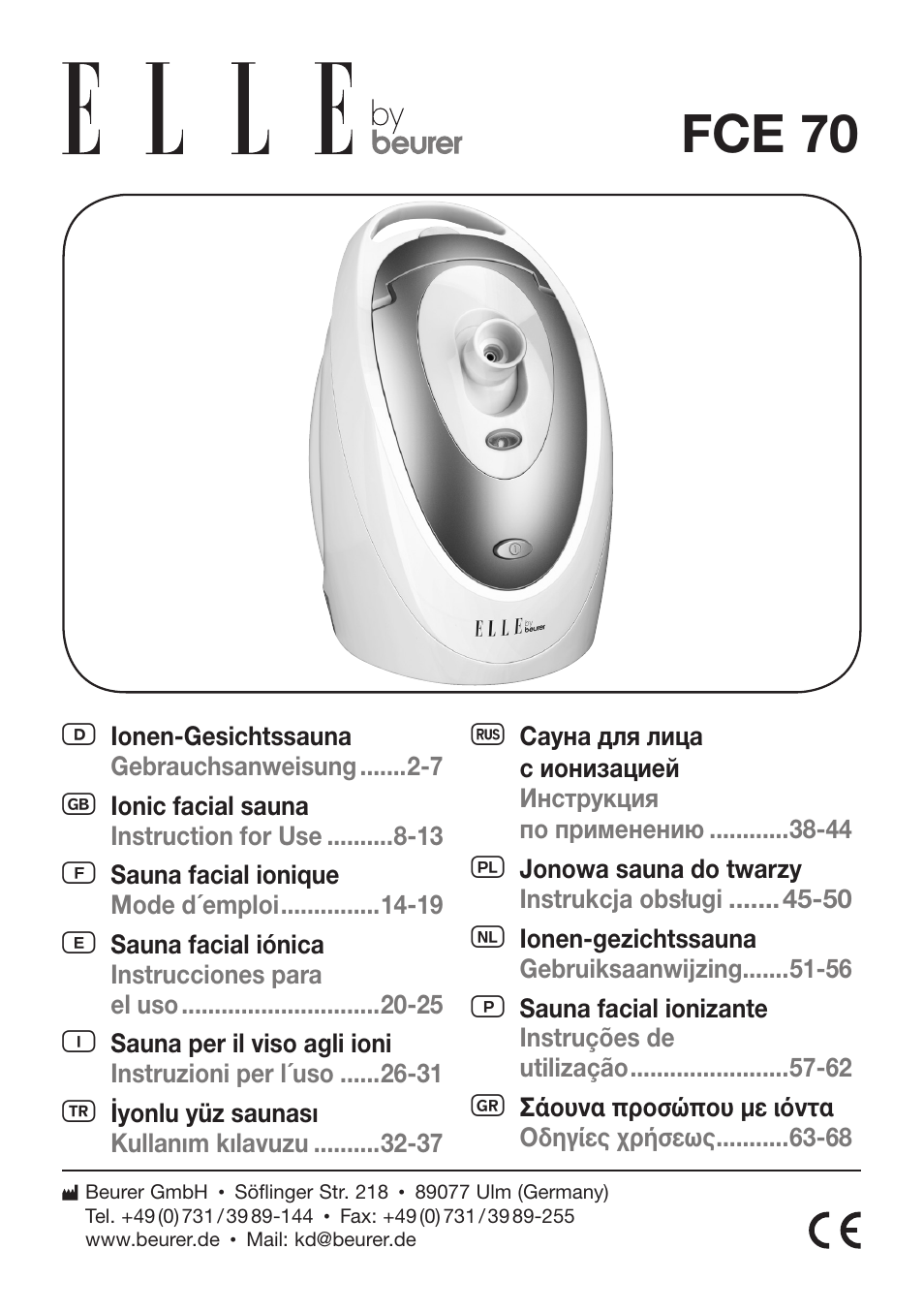 Beurer FCE 70 User Manual | 68 pages