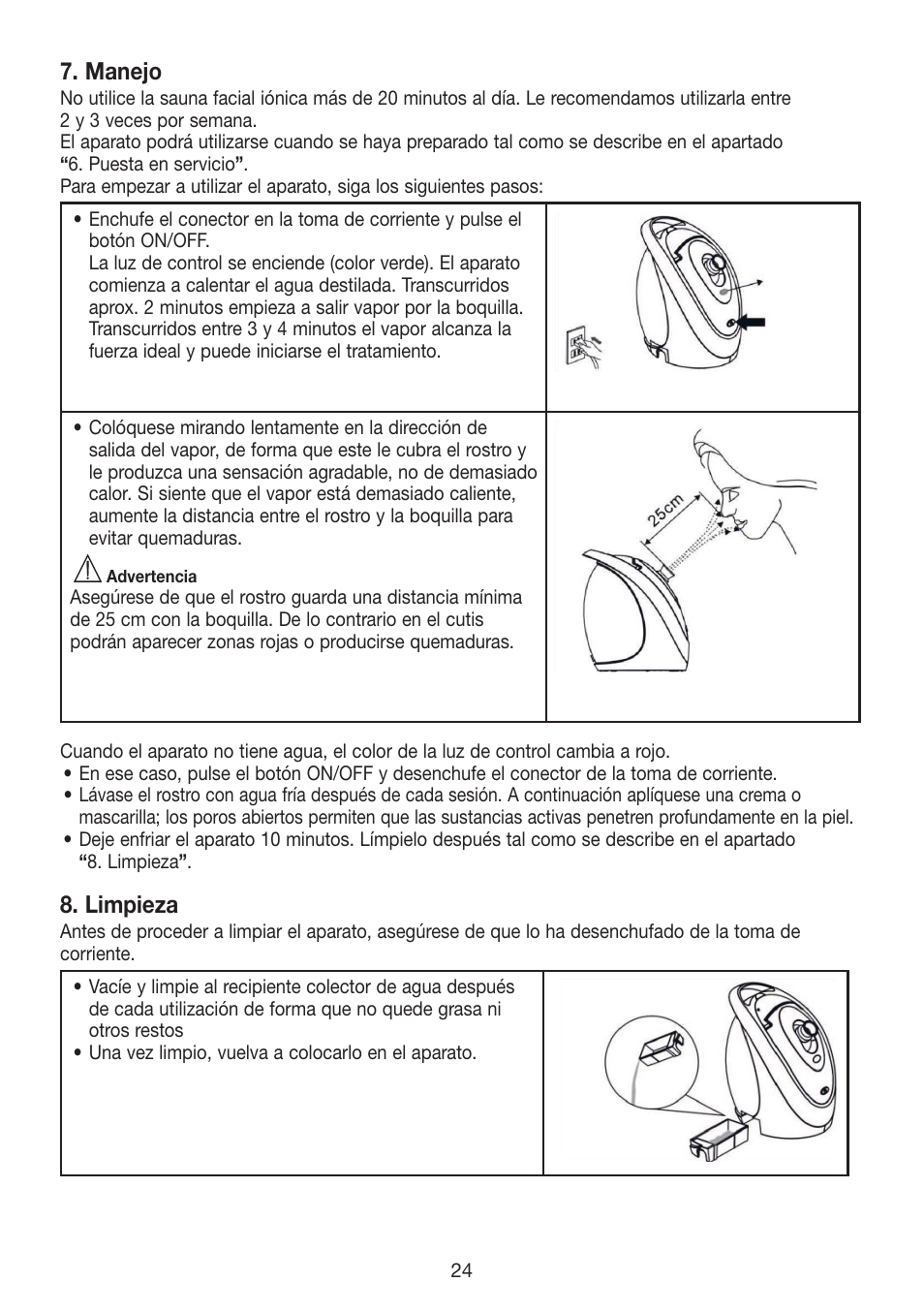 Manejo, Limpieza | Beurer FCE 70 User Manual | Page 24 / 68