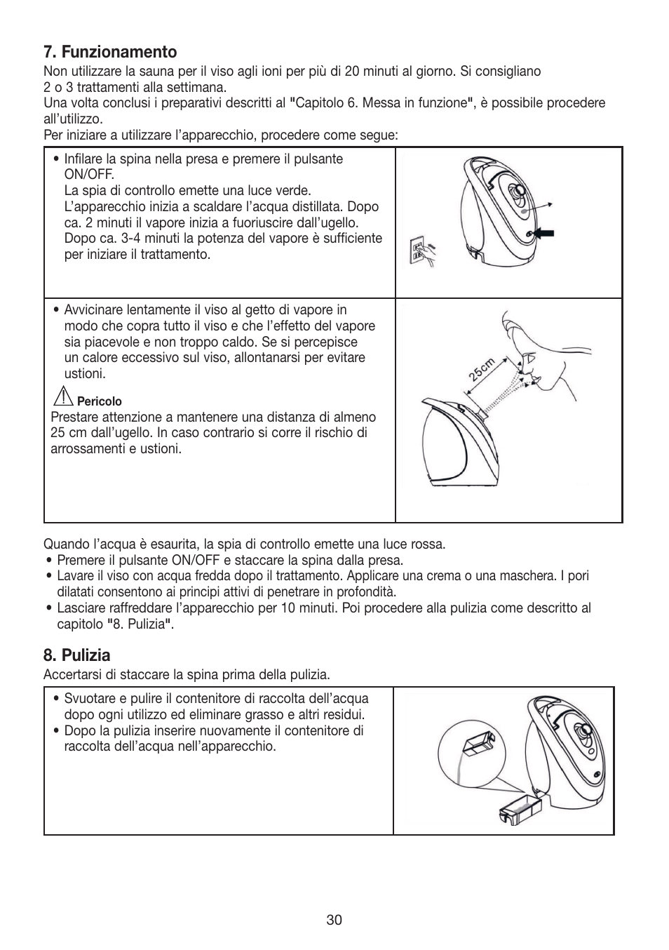 Funzionamento, Pulizia | Beurer FCE 70 User Manual | Page 30 / 68