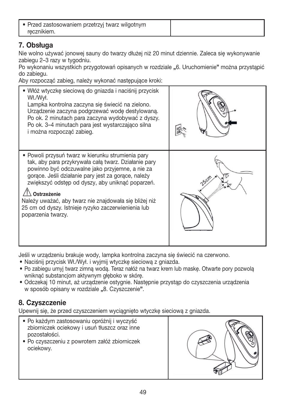 Obsługa, Czyszczenie | Beurer FCE 70 User Manual | Page 49 / 68