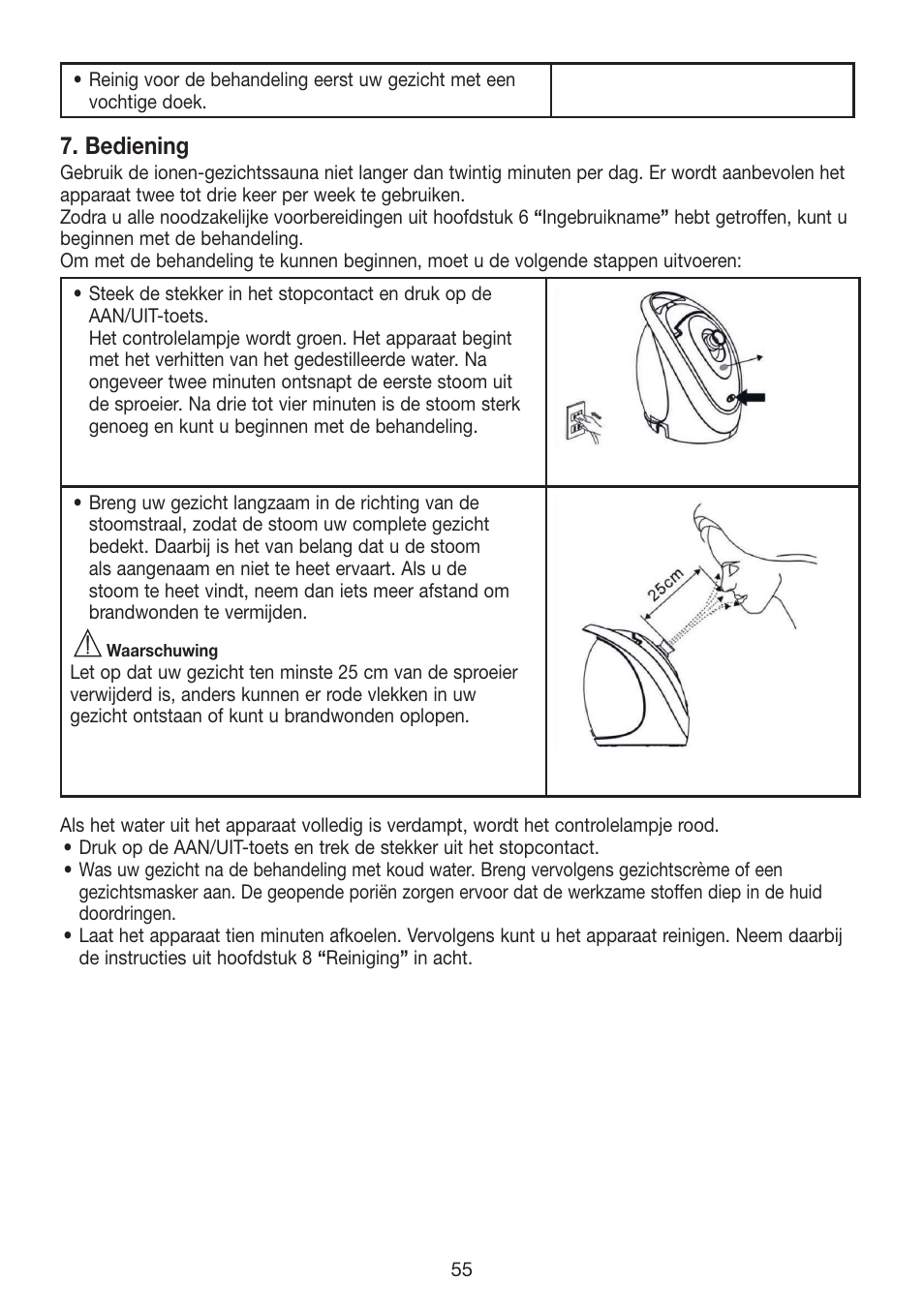 Bediening | Beurer FCE 70 User Manual | Page 55 / 68