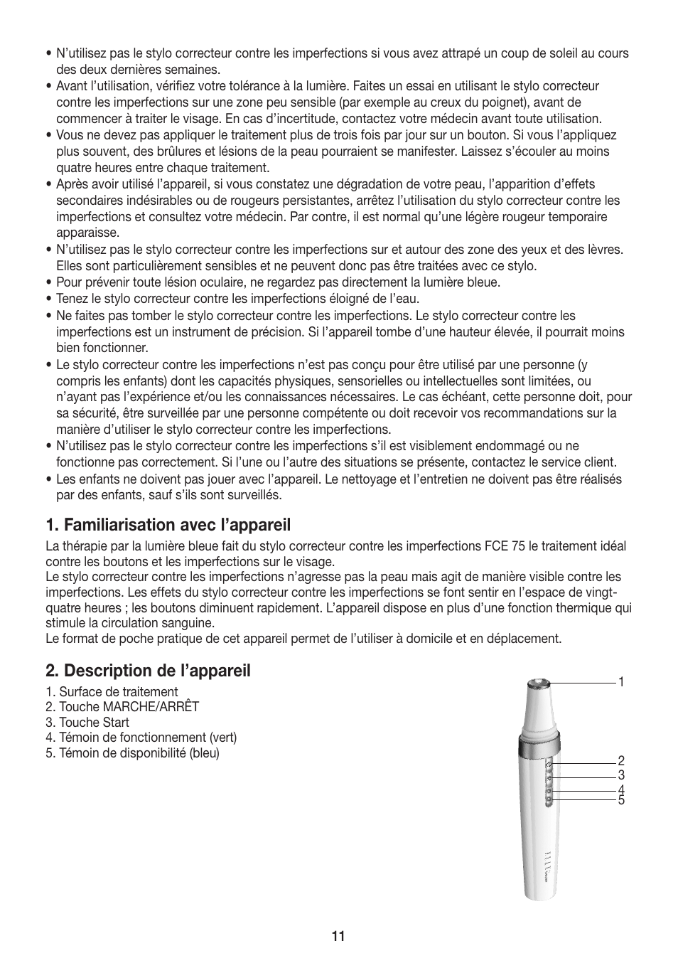 Familiarisation avec l’appareil, Description de l’appareil | Beurer FCE 75 User Manual | Page 11 / 48