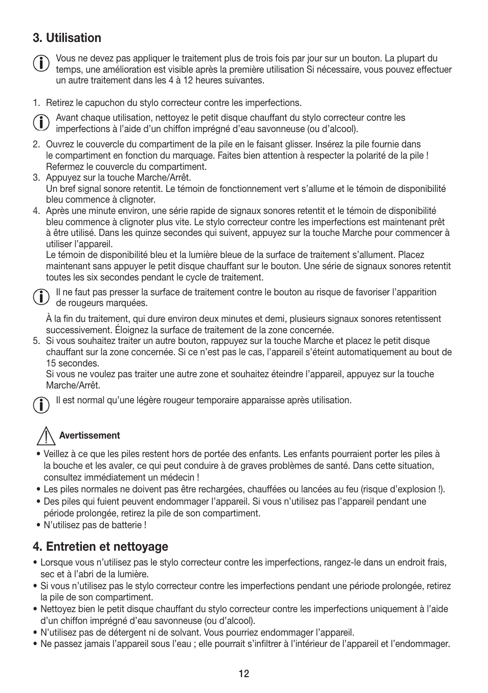 Utilisation, Entretien et nettoyage | Beurer FCE 75 User Manual | Page 12 / 48