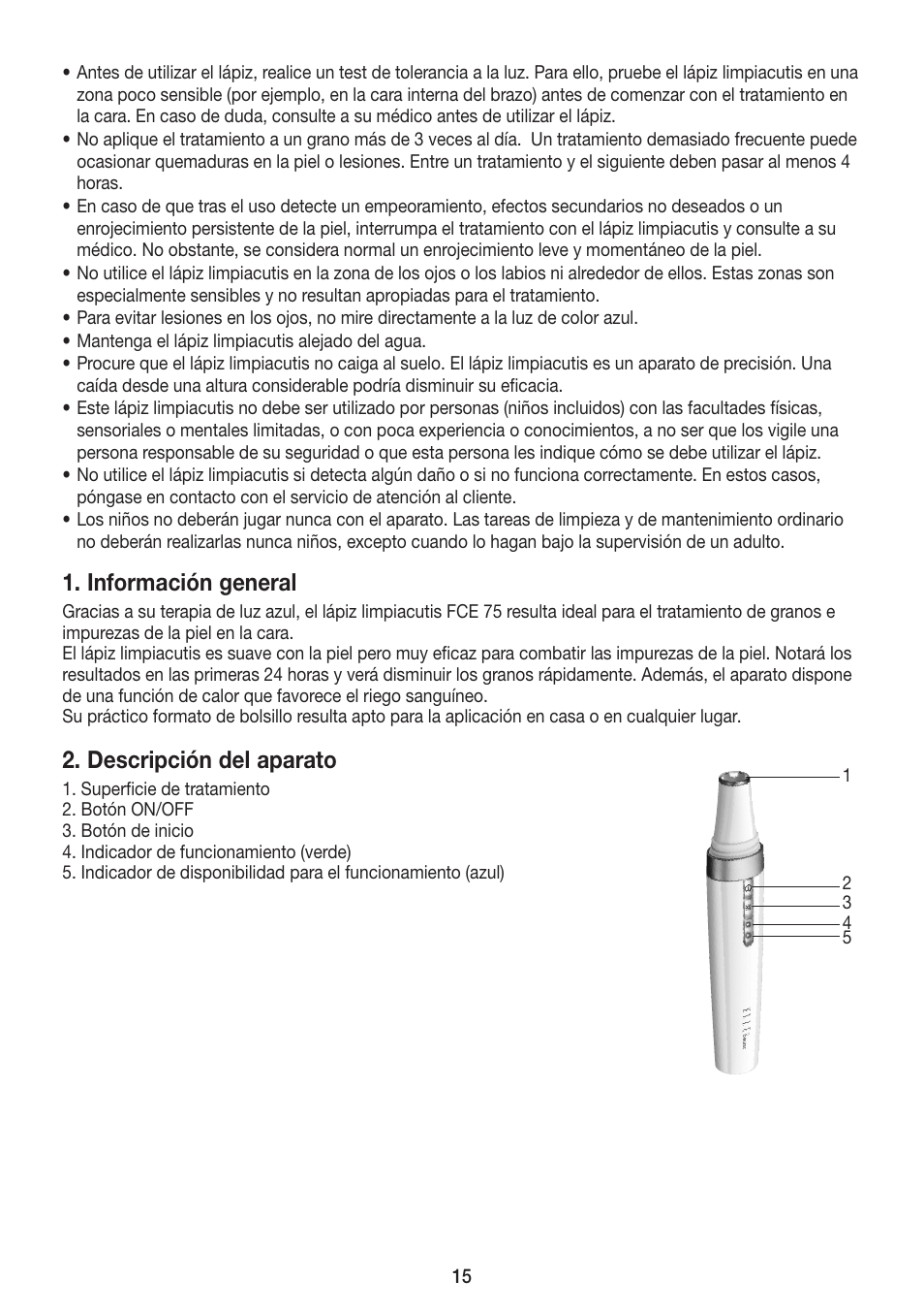 Información general, Descripción del aparato | Beurer FCE 75 User Manual | Page 15 / 48