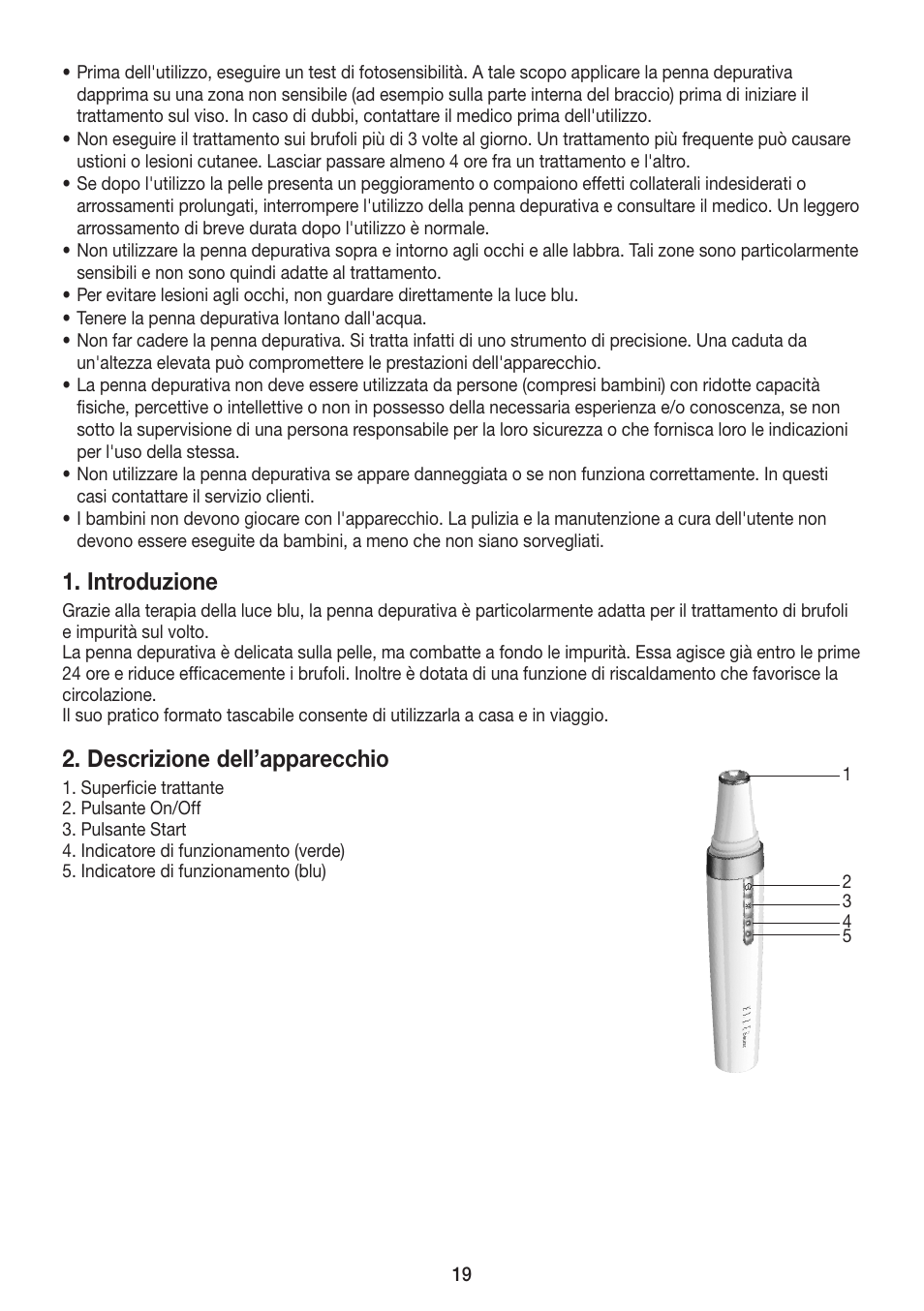 Introduzione, Descrizione dell’apparecchio | Beurer FCE 75 User Manual | Page 19 / 48