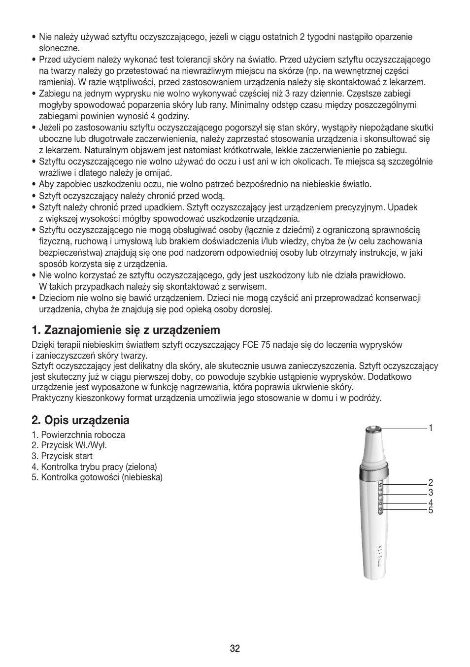 Zaznajomienie się z urządzeniem, Opis urządzenia | Beurer FCE 75 User Manual | Page 32 / 48