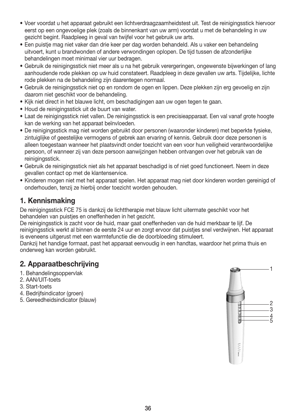 Kennismaking, Apparaatbeschrijving | Beurer FCE 75 User Manual | Page 36 / 48