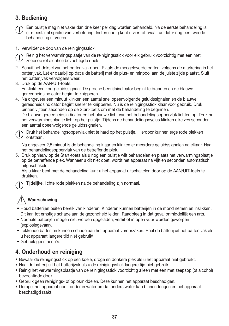 Bediening, Onderhoud en reiniging | Beurer FCE 75 User Manual | Page 37 / 48