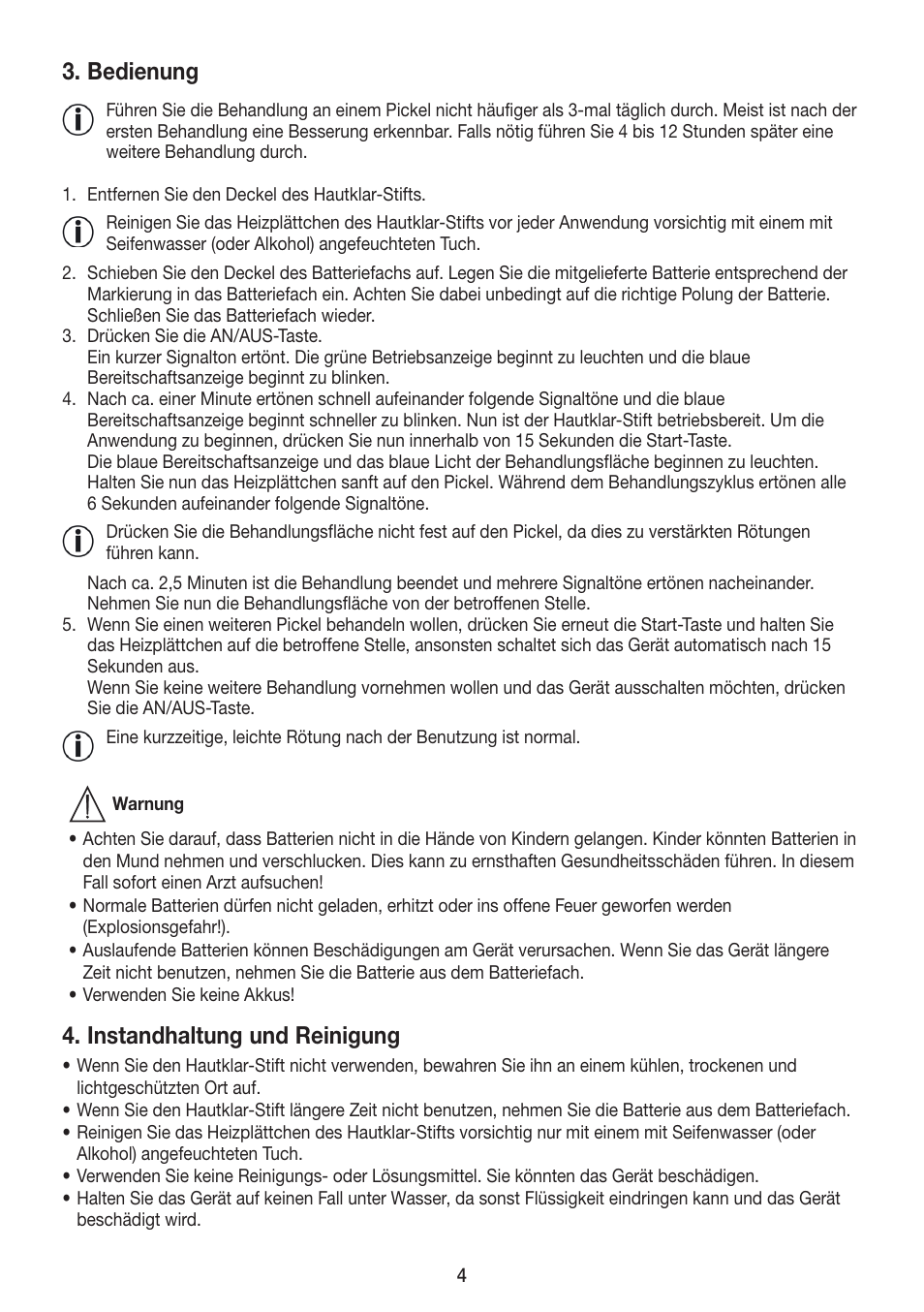 Bedienung, Instandhaltung und reinigung | Beurer FCE 75 User Manual | Page 4 / 48