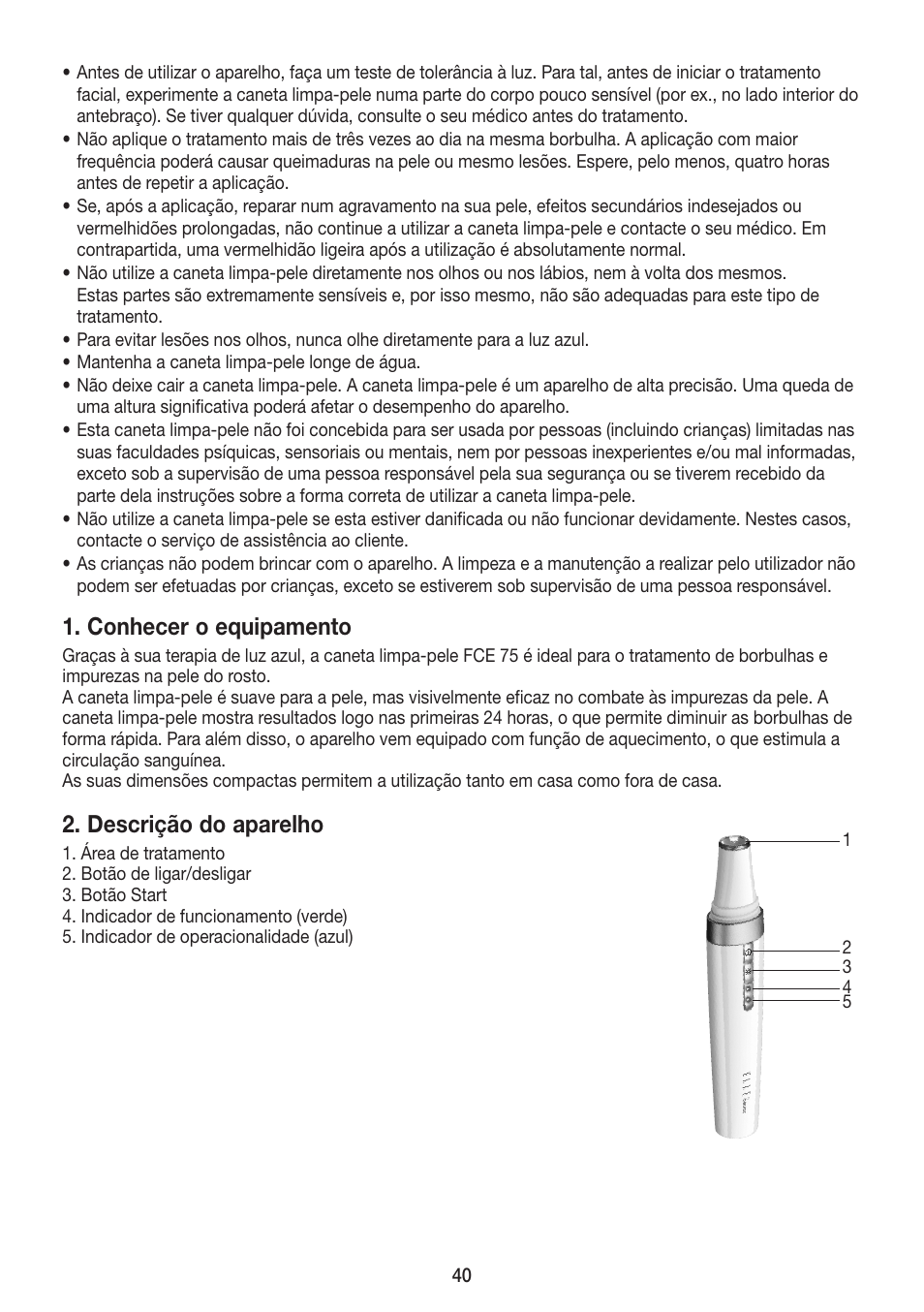 Conhecer o equipamento, Descrição do aparelho | Beurer FCE 75 User Manual | Page 40 / 48