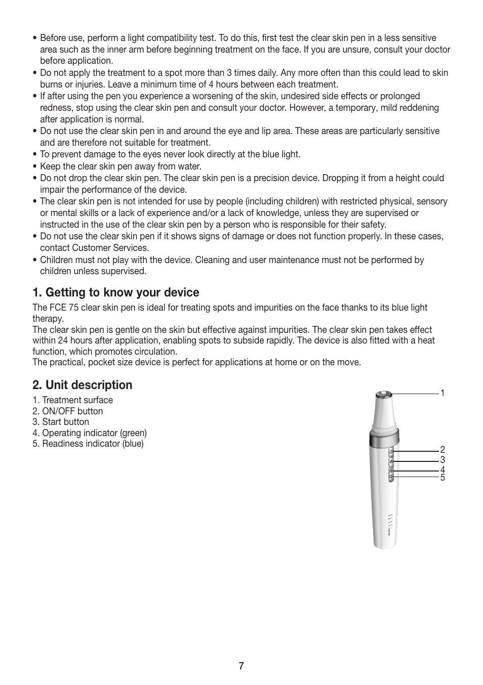 Getting to know your device, Unit description | Beurer FCE 75 User Manual | Page 7 / 48