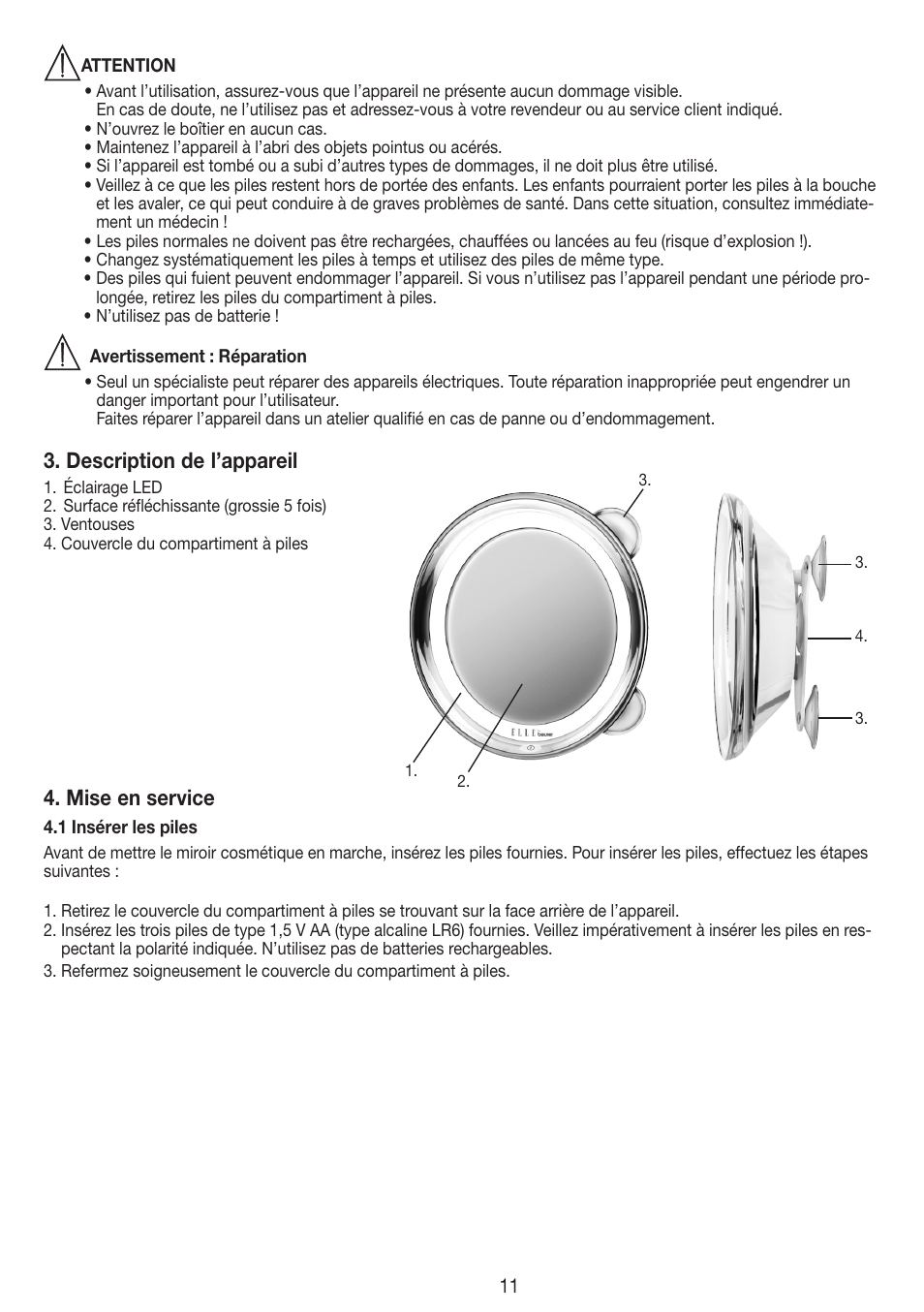 Description de l’appareil, Mise en service | Beurer FCE 79 User Manual | Page 11 / 44