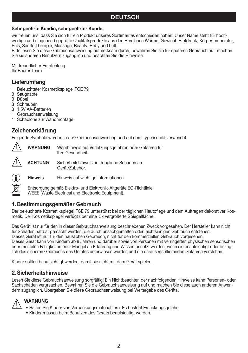 Deutsch | Beurer FCE 79 User Manual | Page 2 / 44