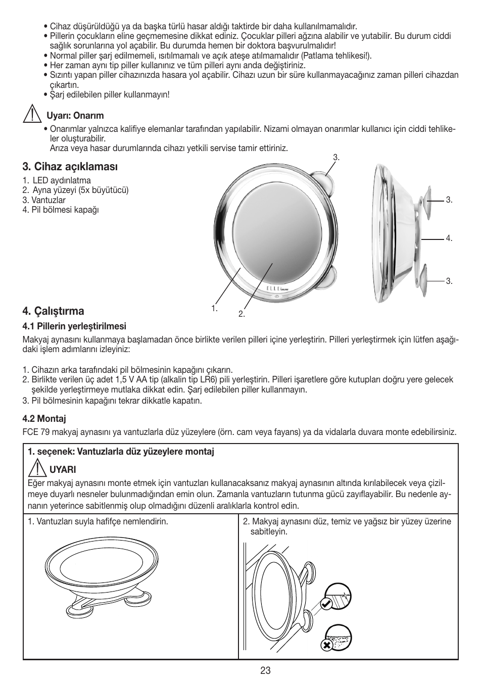 Cihaz açıklaması, Çalıştırma | Beurer FCE 79 User Manual | Page 23 / 44