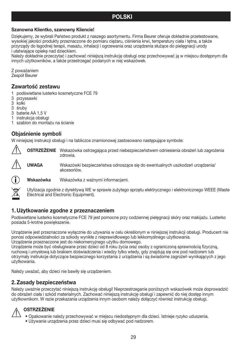Polski | Beurer FCE 79 User Manual | Page 29 / 44