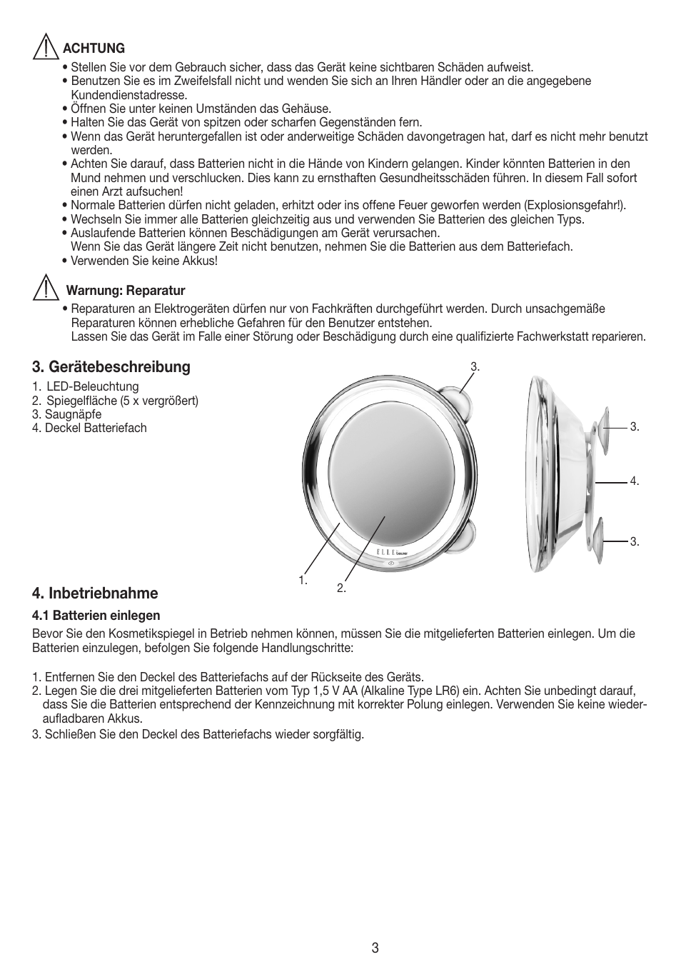Gerätebeschreibung, Inbetriebnahme | Beurer FCE 79 User Manual | Page 3 / 44