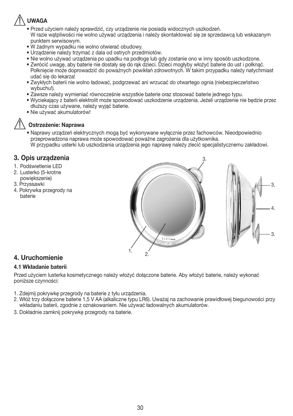 Opis urządzenia, Uruchomienie | Beurer FCE 79 User Manual | Page 30 / 44