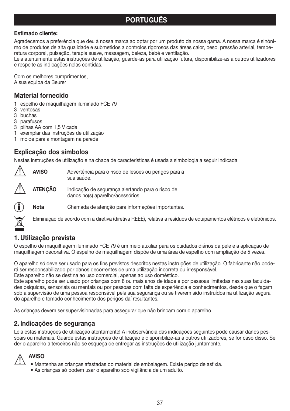 Português | Beurer FCE 79 User Manual | Page 37 / 44
