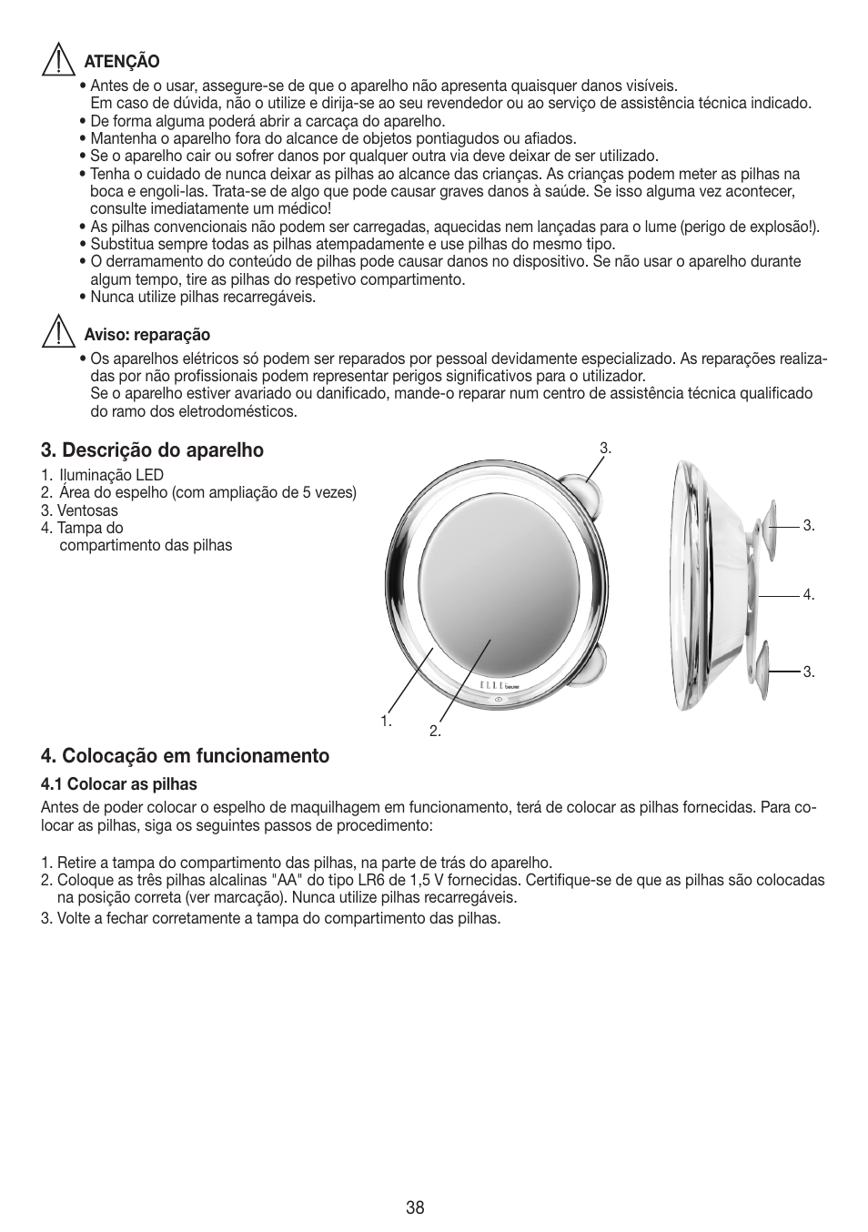 Descrição do aparelho, Colocação em funcionamento | Beurer FCE 79 User Manual | Page 38 / 44