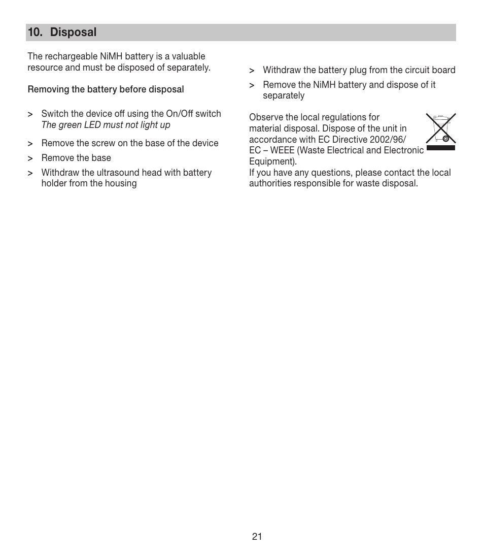 Disposal | Beurer FCE 80 User Manual | Page 21 / 82