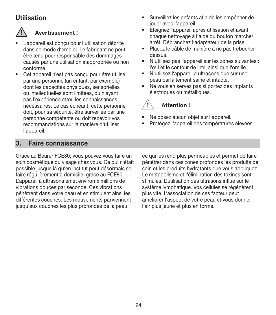 Utilisation, Faire connaissance | Beurer FCE 80 User Manual | Page 24 / 82