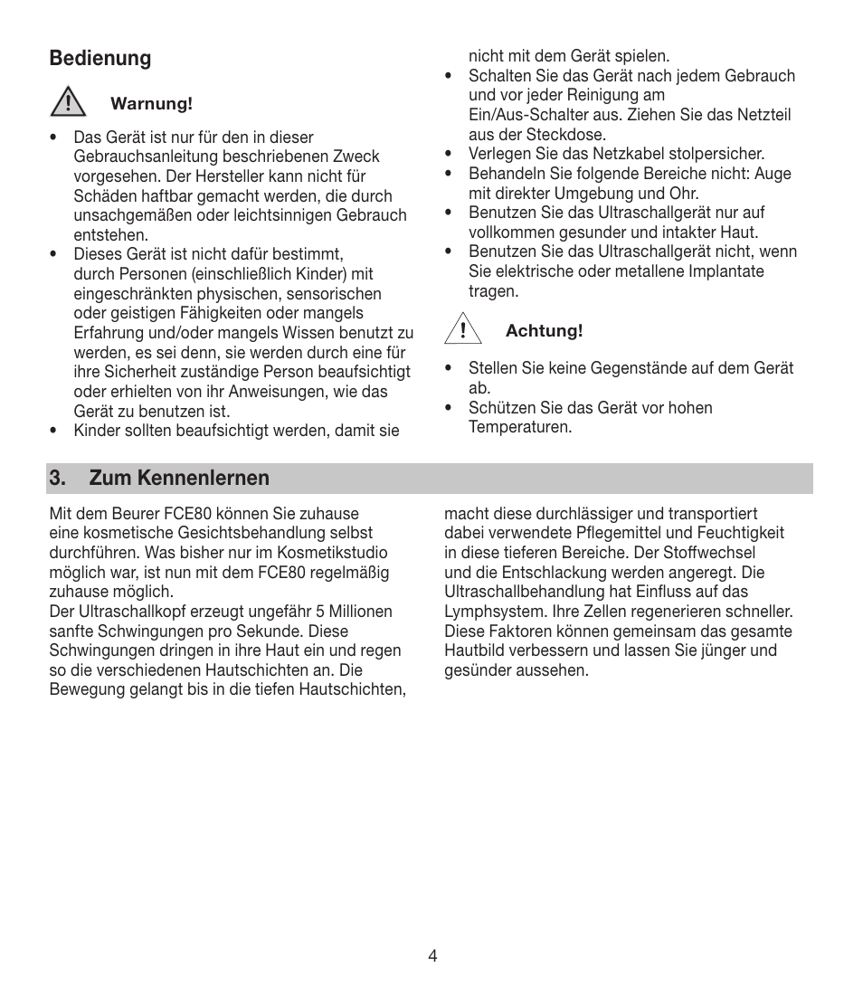 Bedienung, Zum kennenlernen | Beurer FCE 80 User Manual | Page 4 / 82