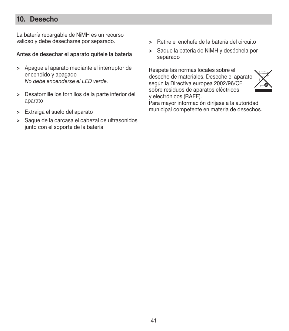 Desecho | Beurer FCE 80 User Manual | Page 41 / 82