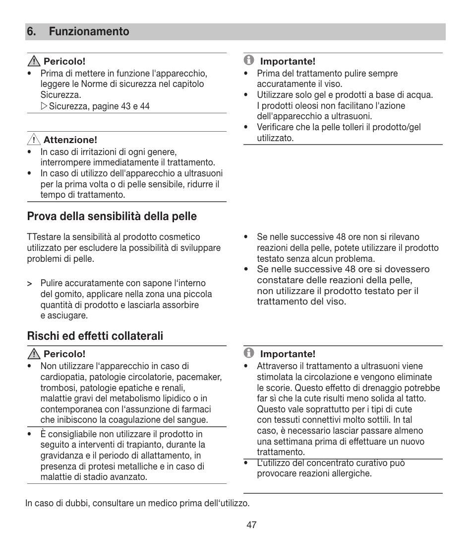 Funzionamento | Beurer FCE 80 User Manual | Page 47 / 82