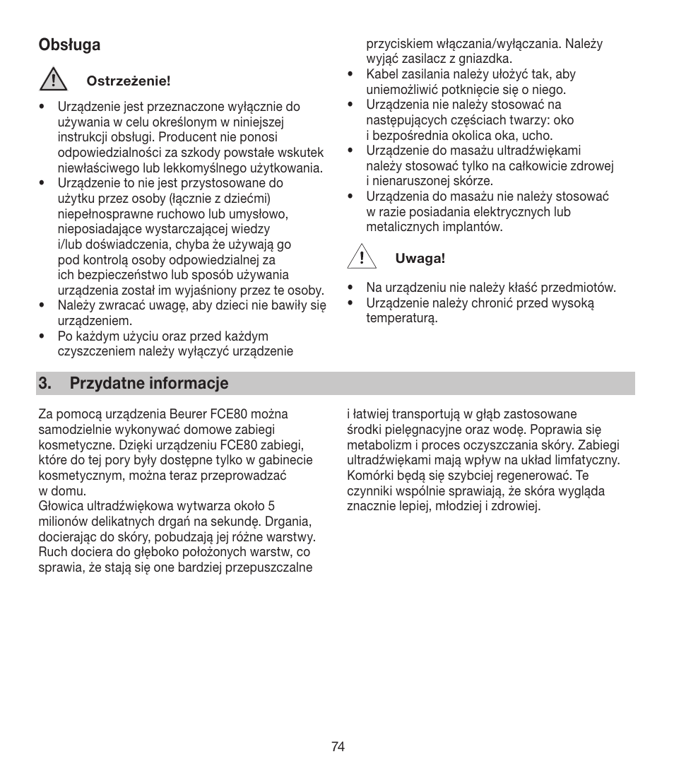 Obsługa, Przydatne informacje | Beurer FCE 80 User Manual | Page 74 / 82