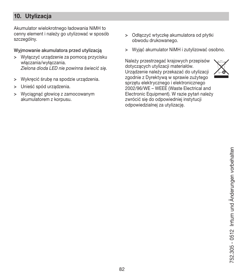 Utylizacja | Beurer FCE 80 User Manual | Page 82 / 82