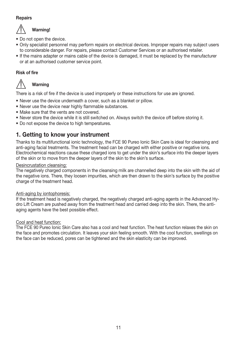 Getting to know your instrument | Beurer FCE 90 User Manual | Page 11 / 72