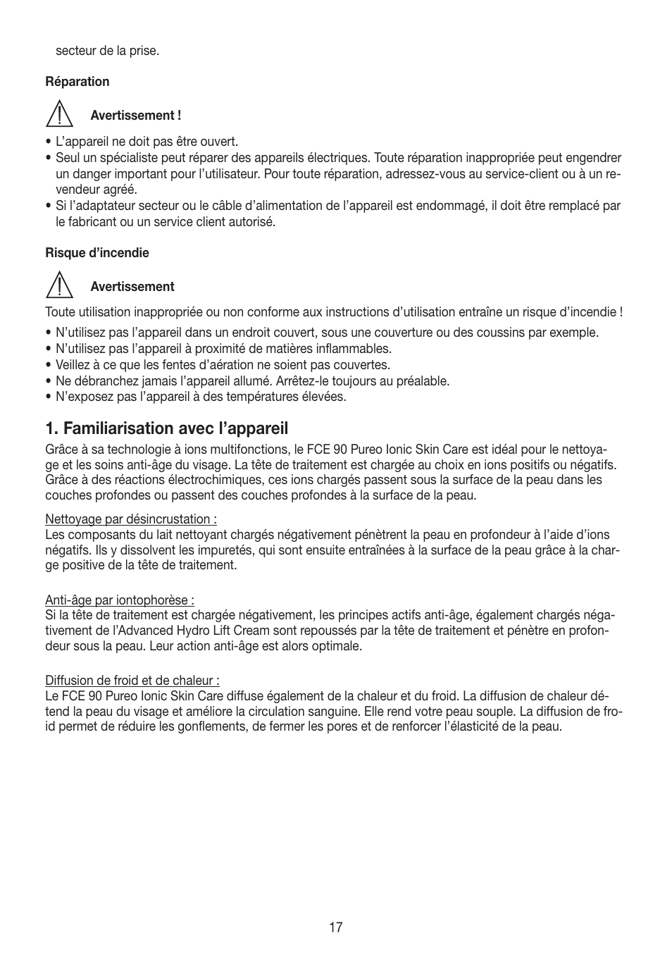 Familiarisation avec l’appareil | Beurer FCE 90 User Manual | Page 17 / 72