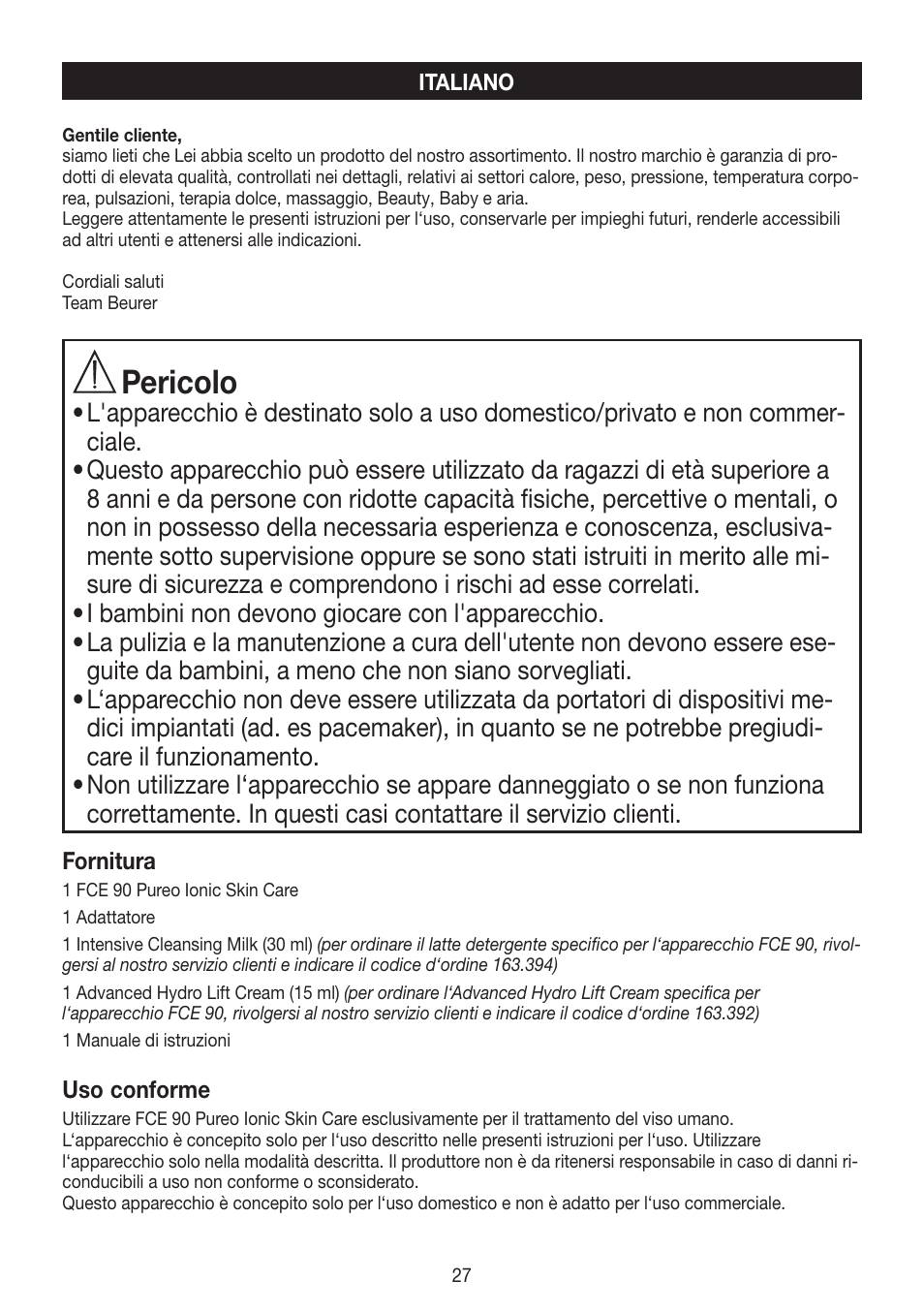 Pericolo | Beurer FCE 90 User Manual | Page 27 / 72