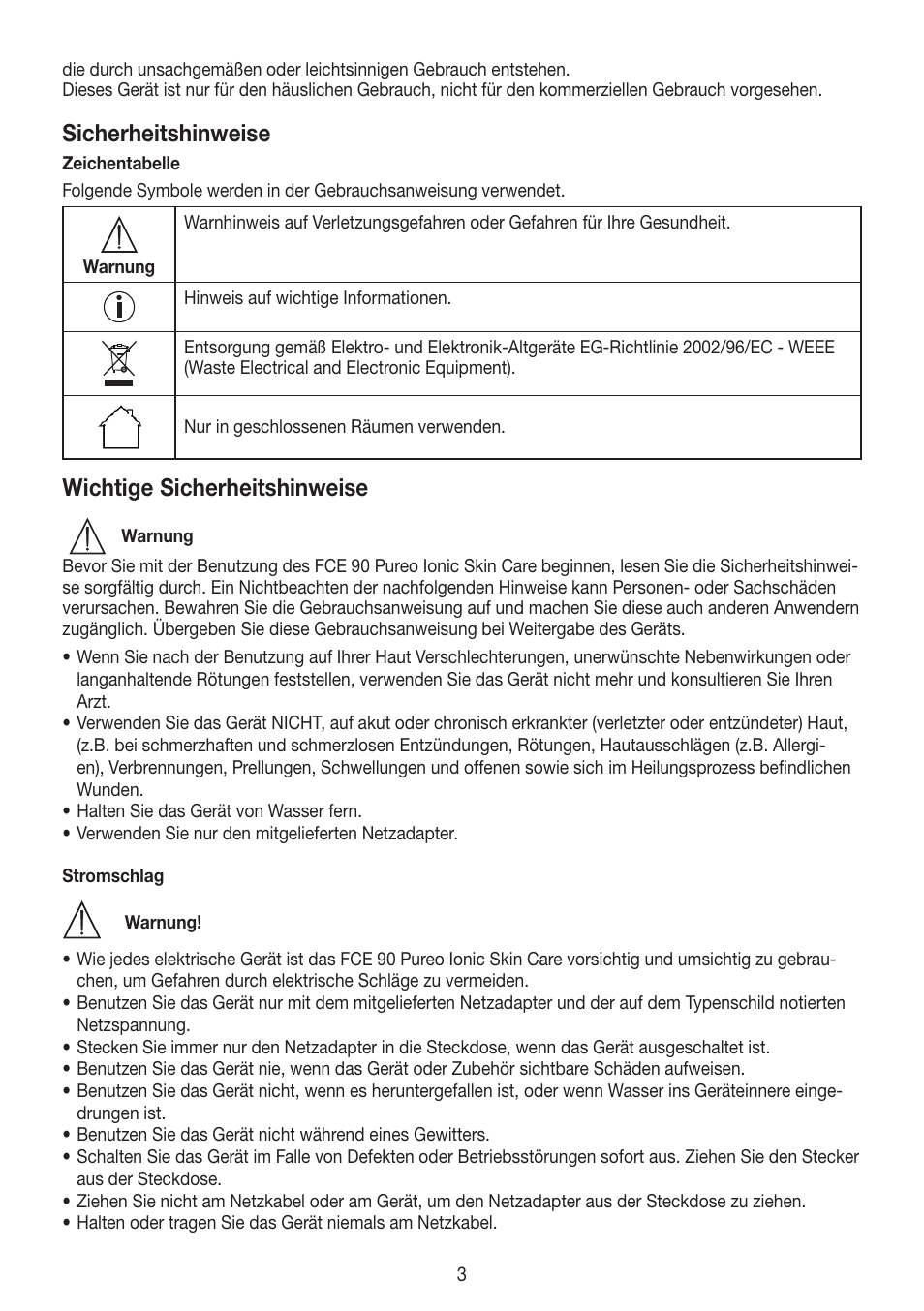 Sicherheitshinweise, Wichtige sicherheitshinweise | Beurer FCE 90 User Manual | Page 3 / 72
