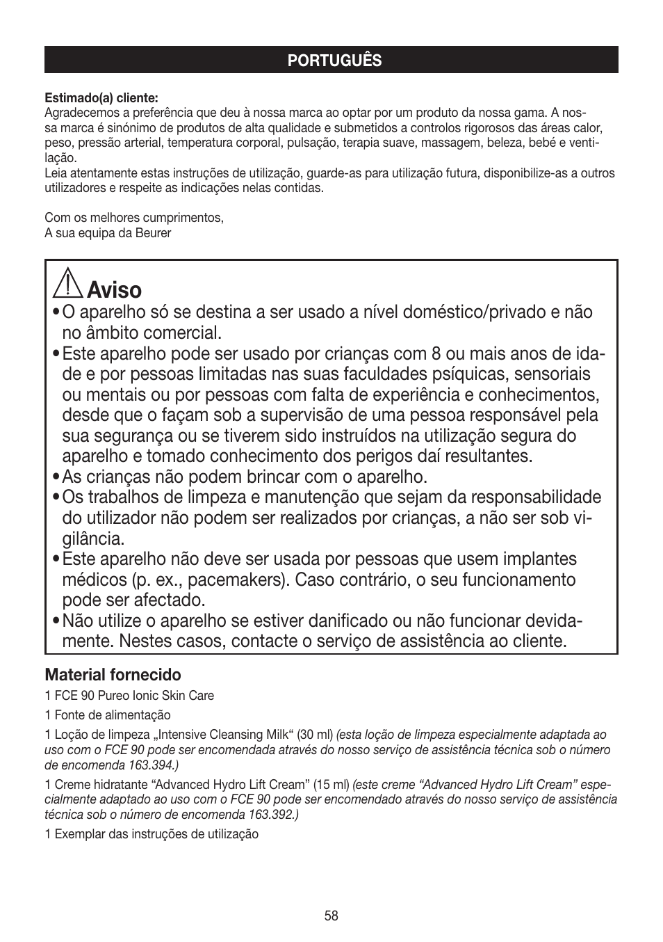 Aviso | Beurer FCE 90 User Manual | Page 58 / 72