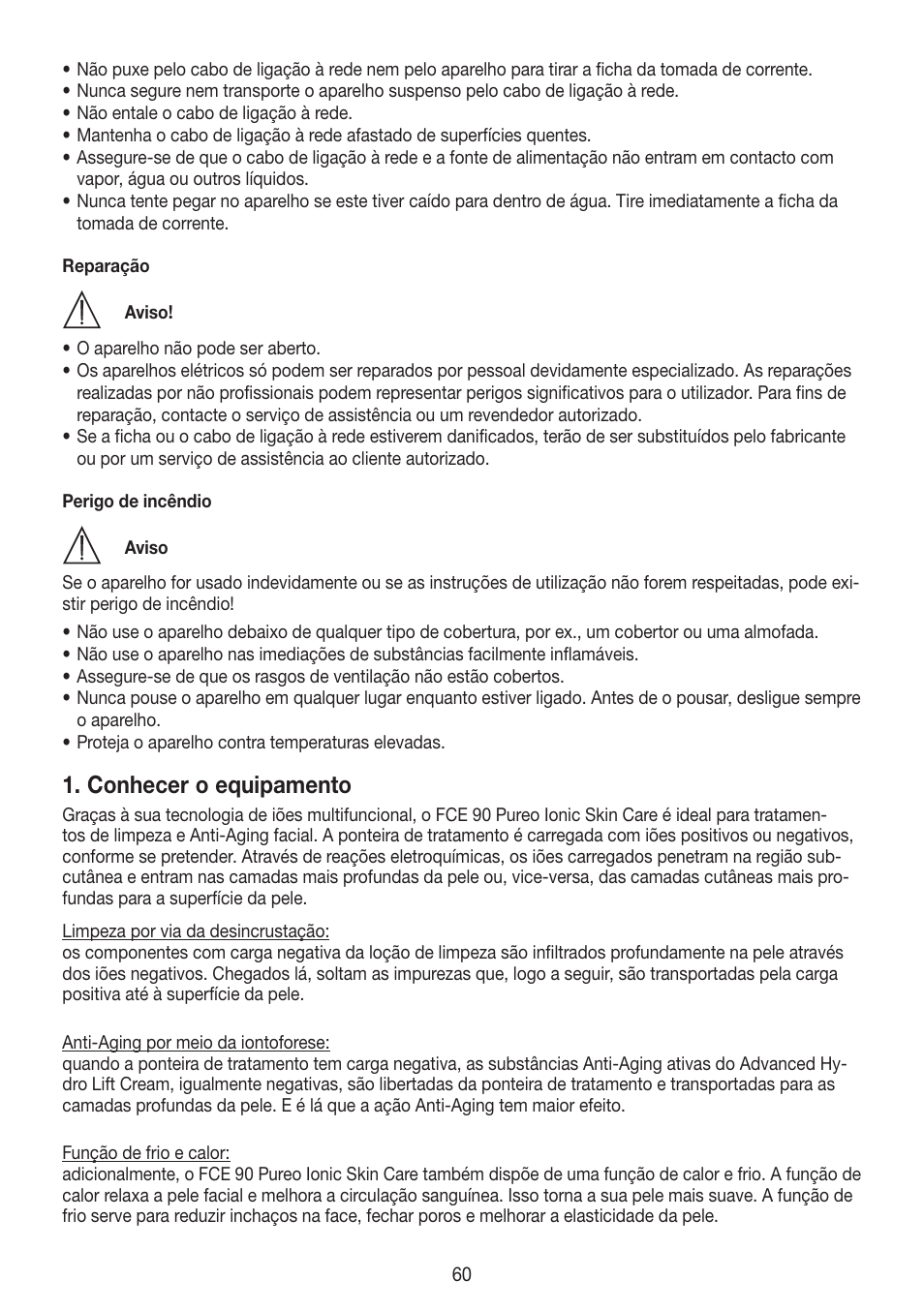 Conhecer o equipamento | Beurer FCE 90 User Manual | Page 60 / 72