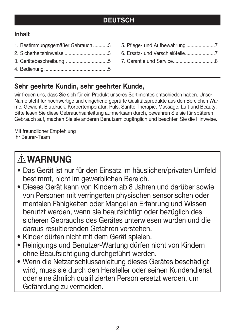 Warnung | Beurer HLE 30 User Manual | Page 2 / 72